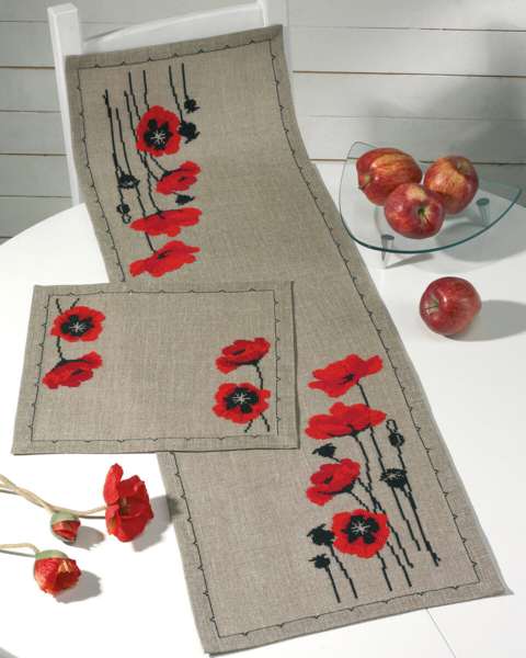 Kit de broderie Titre : Coquelicot sur nature 36 x 117 cm