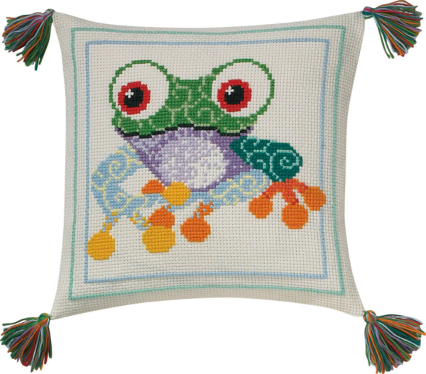 Kit de Broderie Coussin Enfant Grenouille 30x30 cm