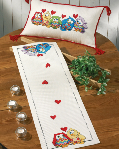 Kit de broderie Hiboux en rangée 60 x 35 cm