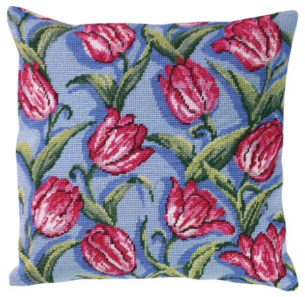Kit de broderie coussin canevas tulipes 40 x 40 cm