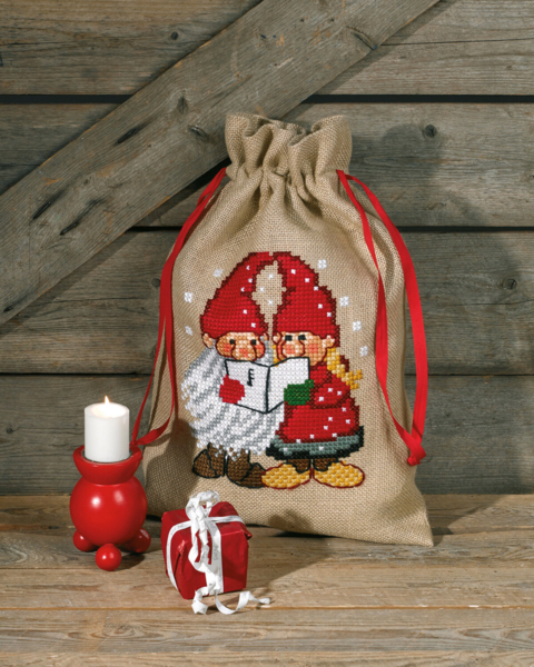 Kit de broderie Sac de Noël avec elfes chanteurs 39 x 55 cm