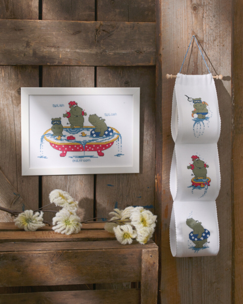 Kit de broderie Hippopotame dans la piscine 29 x 20 cm