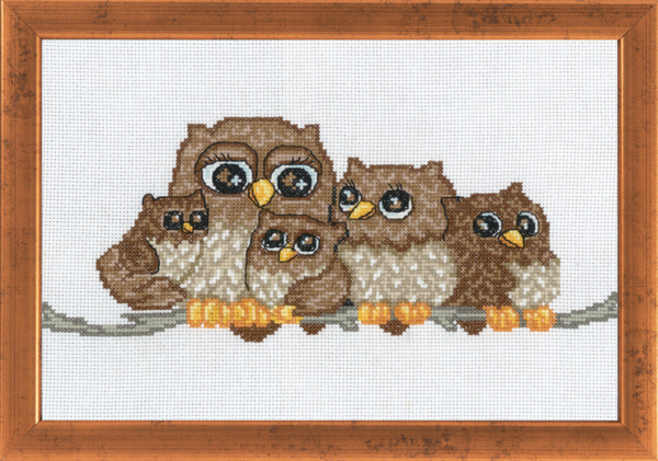 Kit de broderie Famille de chouettes 29 x 19 cm