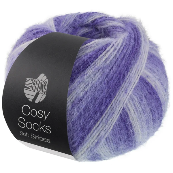 Lana Grossa Cosy Socks Soft Stripes 101 Bleu violet/violet bleu/violet clair/blanc