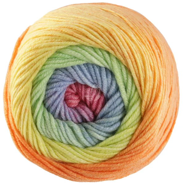Lana Grossa Cool Wool Big Color 4036 Gris vert/vert jaune/orange/lilas/gris clair