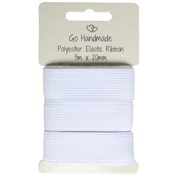 Go Handmade Bande Élastique: 3 m x 20 mm, Blanc