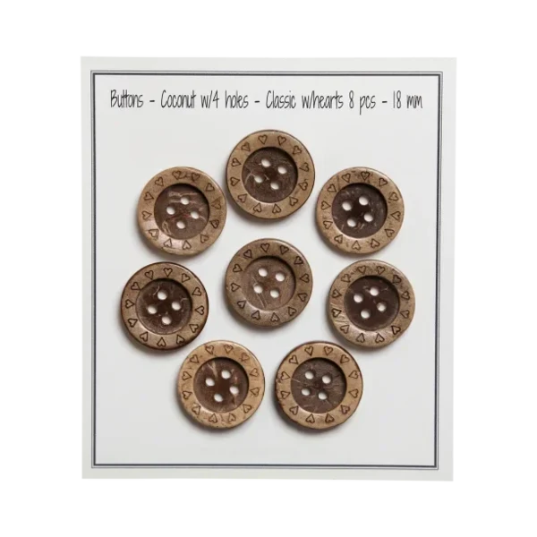 Go Handmade Boutons en noix de coco avec cœurs: 18 mm