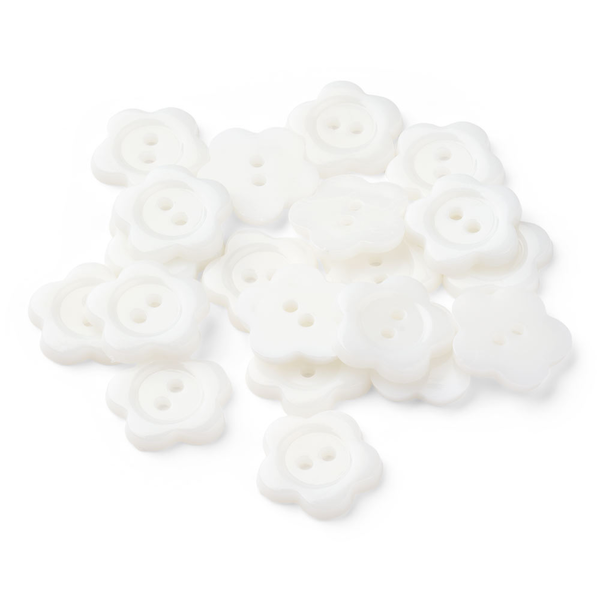 HobbyArts Boutons en plastique Fleur blanche, 15mm, 20 pcs