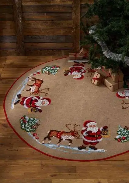 Kit de broderie de tapis de sapin de Noël Père Noël avec renne
