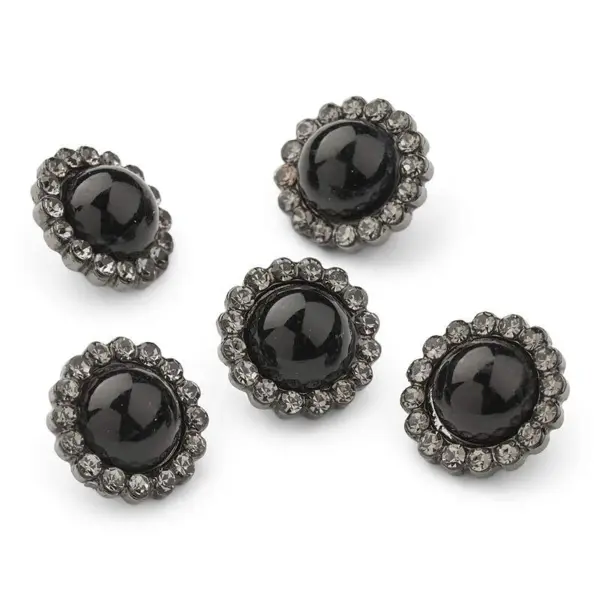 HobbyArts Boutons en strass et perles, Noir, 12 mm, 5 pièces