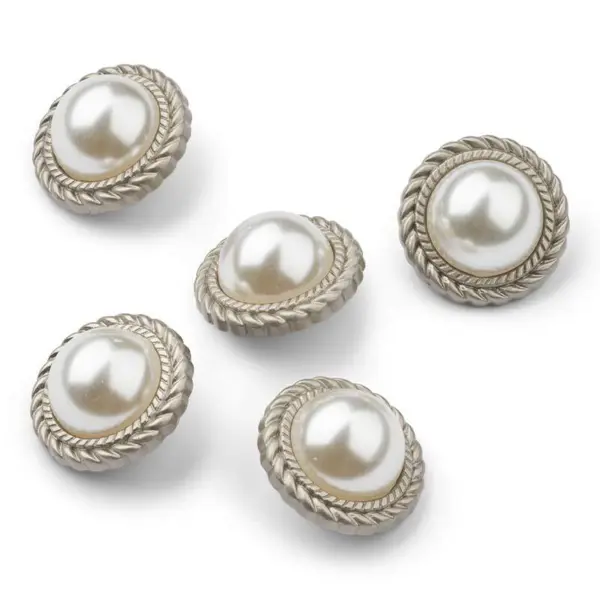 HobbyArts Boutons de perles, blanc/argent, 21 mm, 5 pièces