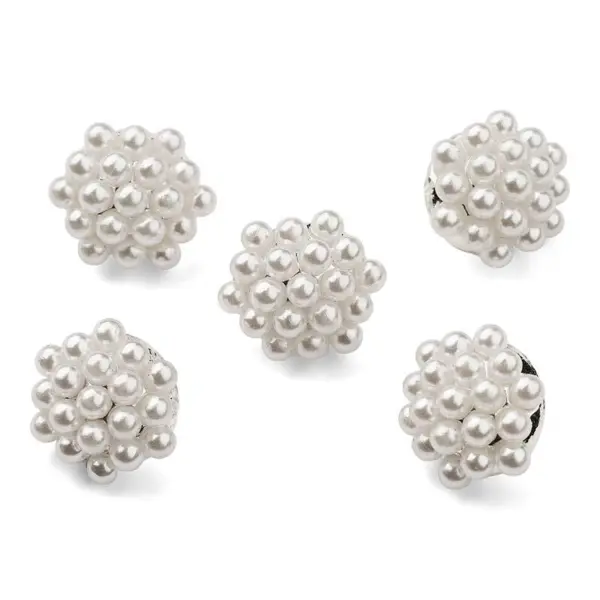 HobbyArts Boutons Perles, Blanc/Argent, 13*15 mm, 5 pièces
