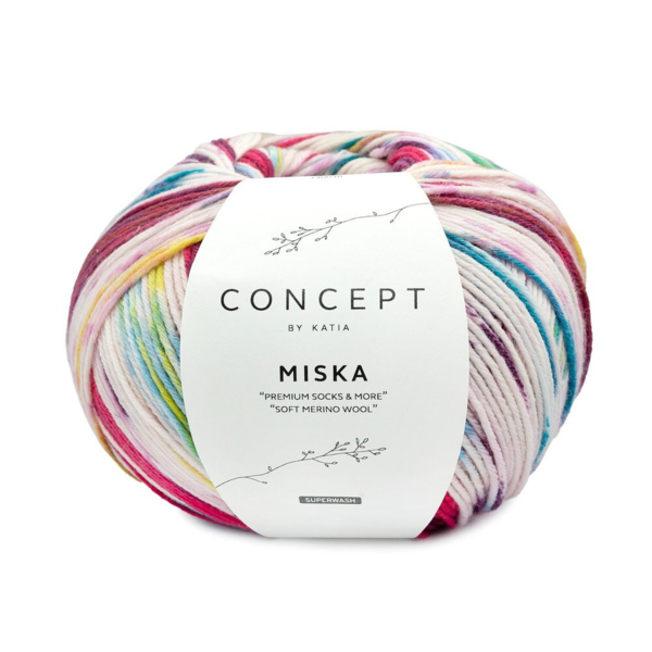 Katia Concept Miska Socks 100 Fuchsia-Perle Mûre-Bleu Vert