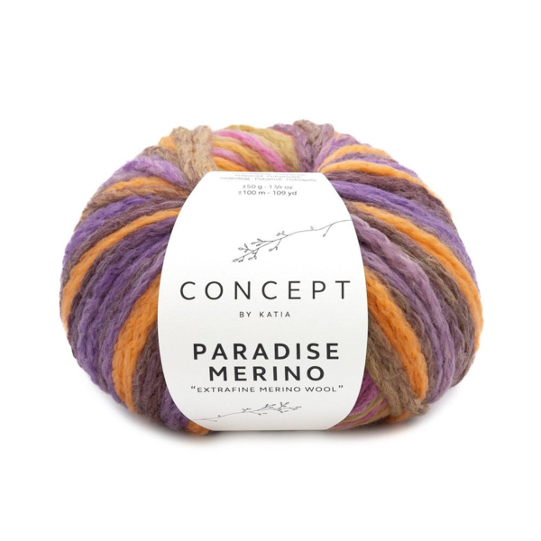 Katia Concept Paradise Merino 504 Rose-Orange-Violet-Jaune ocre