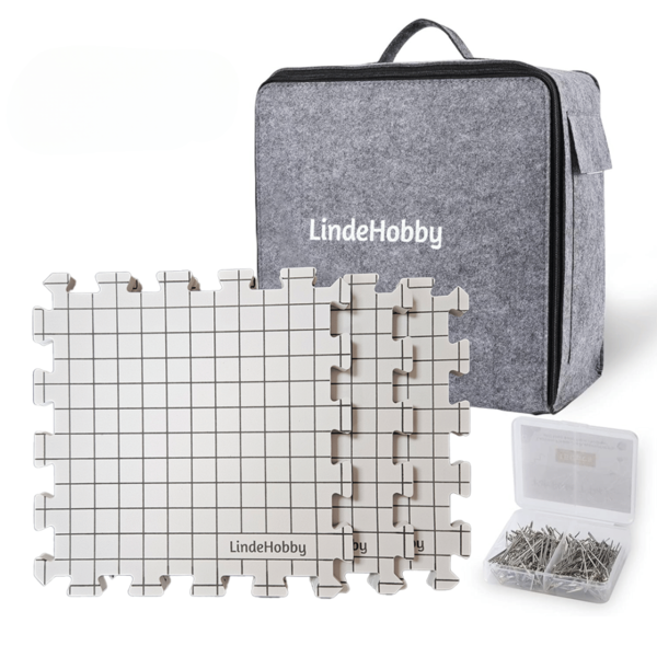 LindeHobby Tapis de Blocking dans un Sac en Feutre avec 100 Épingles en T, Blanc