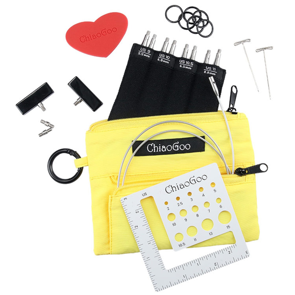 ChiaoGoo Set d'Aiguilles Circulaires Interchangeables Twist Yellow Shorties, Large, 8 cm