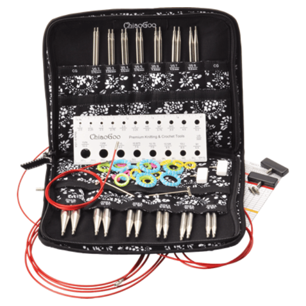 ChiaoGoo Set d’Aiguilles Circulaires Interchangeables Twist Red Lace, Complet, 10 cm