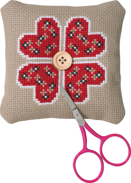 Kit de broderie Coussin à aiguilles coeur fleur 11x11 cm