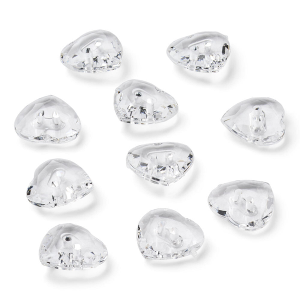 LindeHobby Boutons Cristal, Cœur, Clair, 12 mm, 10 pcs