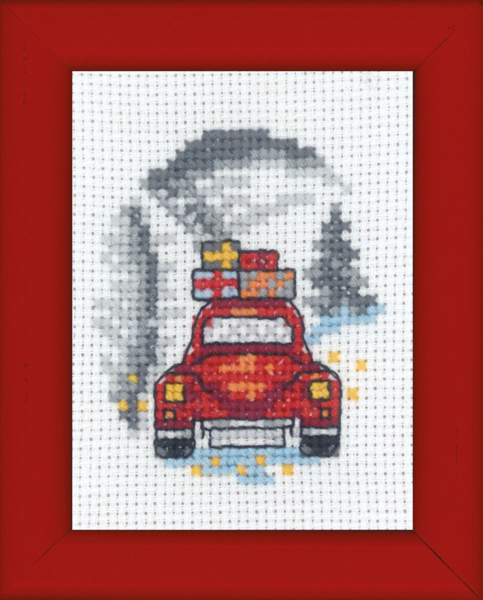Kit de broderie Voiture rouge image de Noël 6 x 8 cm