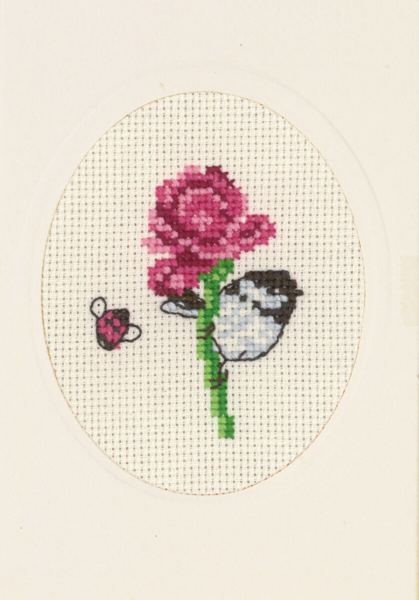 Kit de broderie Carte de fleurs rose 9 x 13 cm
