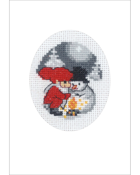 Kit de broderie Carte de Noël Bonhomme de neige et Lutin 9 x 13 cm