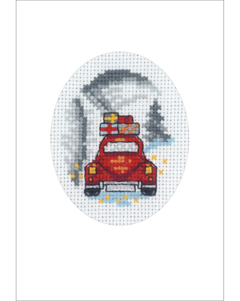 Kit de broderie Carte de Noël Voiture rouge 9 x 13 cm