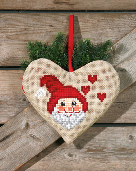Kit de broderie Père Noël cœur 28 x 24 cm