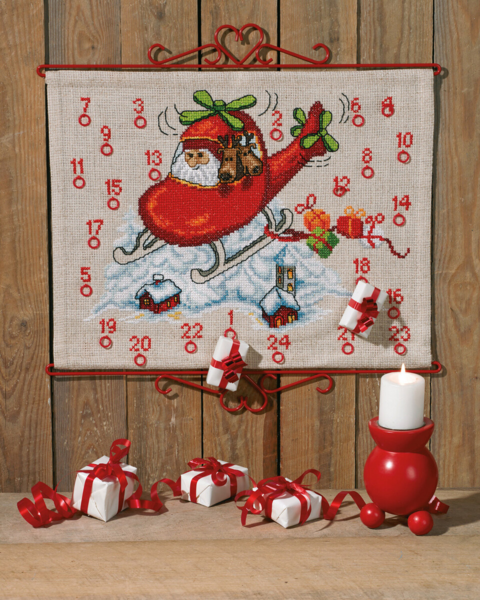 Kit de broderie Père Noël en hélicoptère 50 x 38 cm