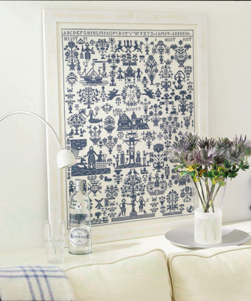 Kit de Broderie Sampler année 1830 bleu 50 x 72 cm