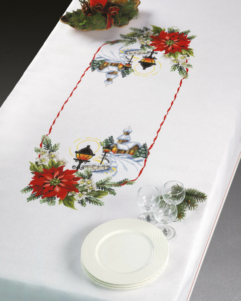 Kit de broderie Étoiles de Noël / lanternes 140x230 cm