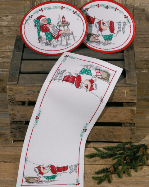 Kit de broderie Père Noël fait la lessive 25 x 61 cm