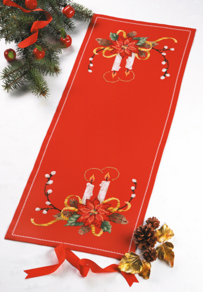 Kit de broderie Étoile de Noël sur rouge 35 x 91 cm