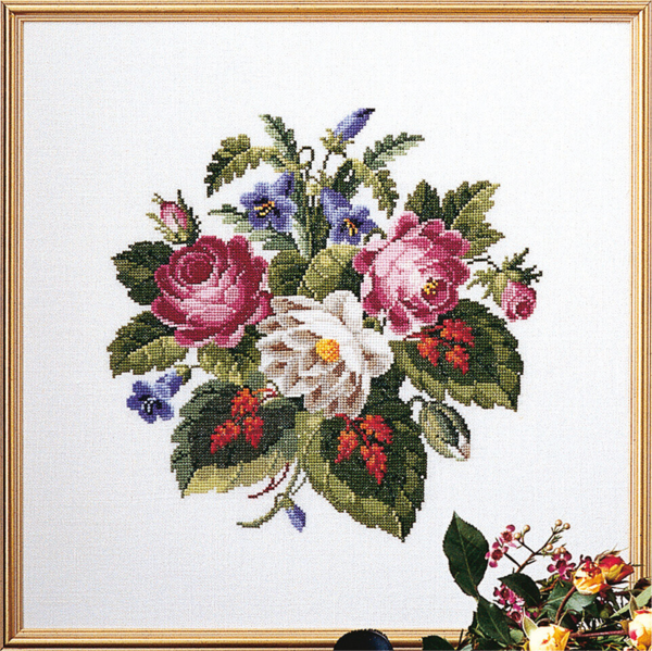Kit de broderie Rose avec feuilles rouges 42x42 cm