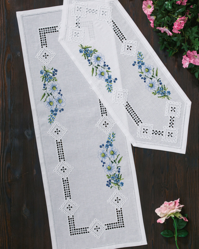 Kit de broderie Hardanger avec fleurs 38 x 101 cm