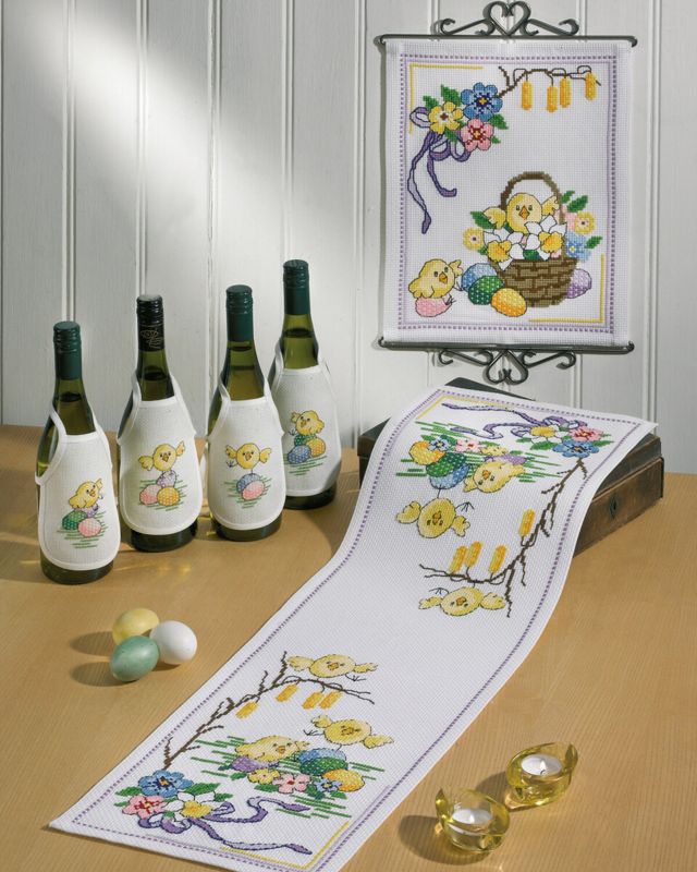 Kit de broderie Poules de Pâques 28 x 95 cm