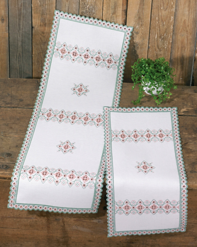 Kit de broderie Hardanger rose/vert 33 x 99 cm