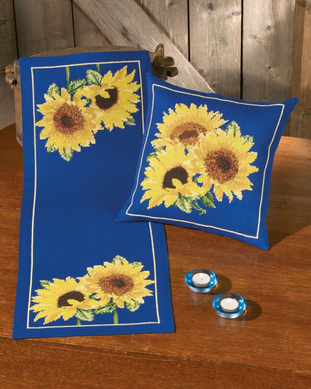 Kit de broderie Tournesols en bleu 35 x 94 cm