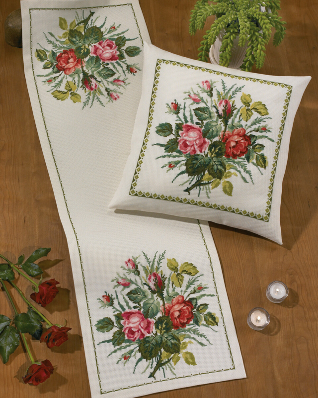 Kit de broderie Roses roses et rouges 43 x 43 cm
