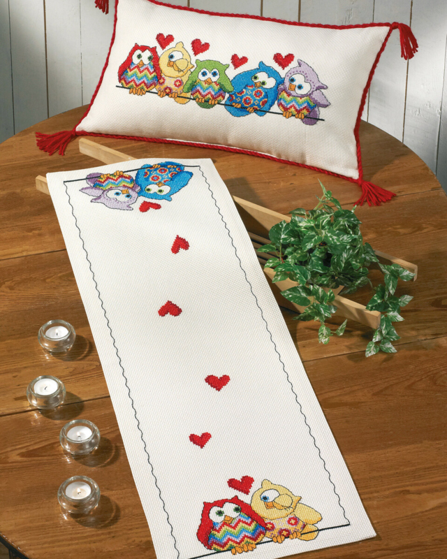 Kit de broderie Hiboux en rangée 60 x 35 cm