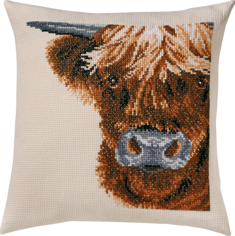Kit de broderie Vache Highland Écossaise 40x40 cm