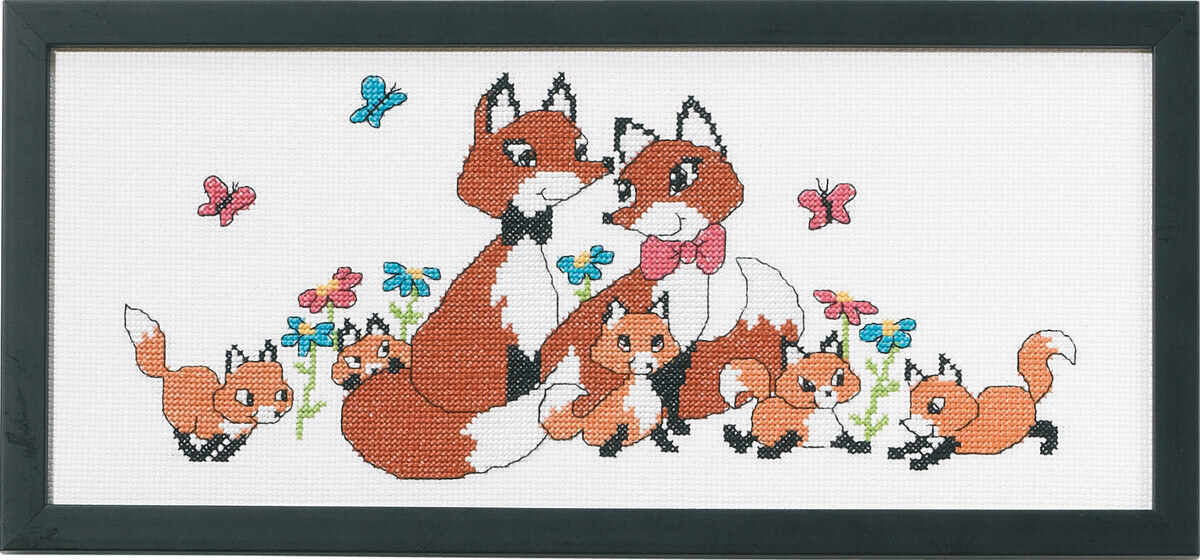 Kit de Broderie Famille de Renards 36 x 15 cm