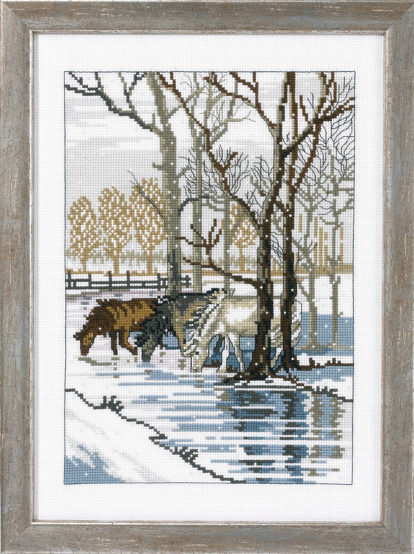 Kit de broderie 3 chevaux près de la rivière 35 x 25 cm R5797