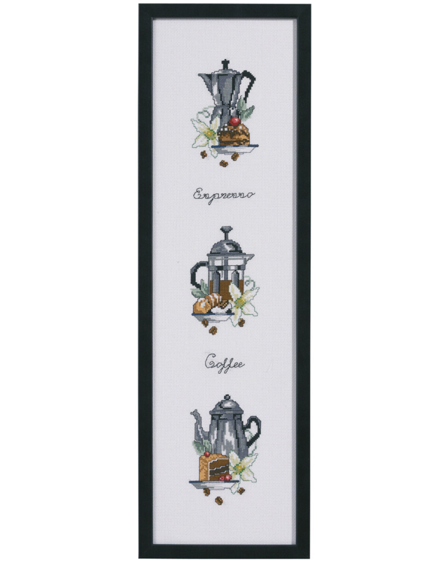 Kit de broderie Trois cafetières 15 x 55 cm