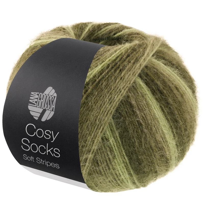 Lana Grossa Cosy Socks Soft Stripes 107 Vert clair/vert réséda/vert gris/vert mousse