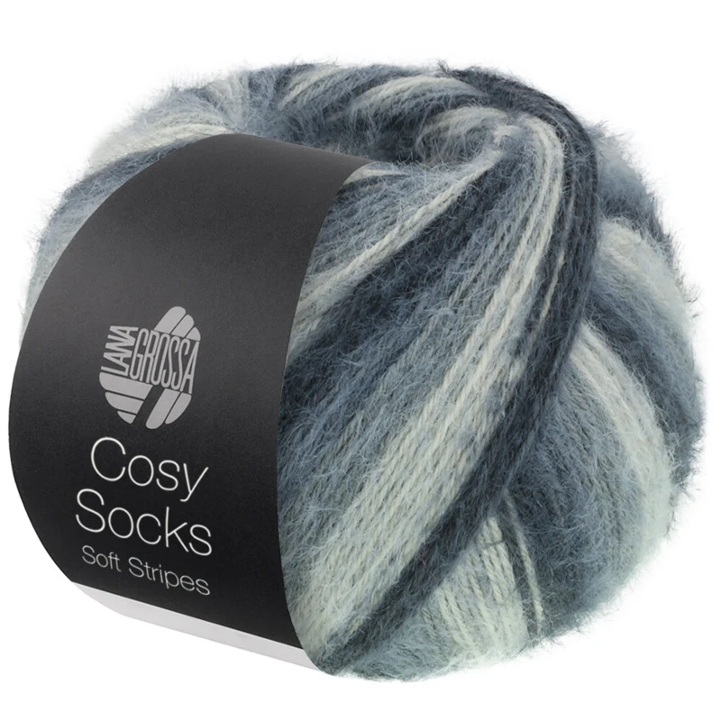 Lana Grossa Cosy Socks Soft Stripes 104 Anthracite/gris foncé/gris souris/gris clair