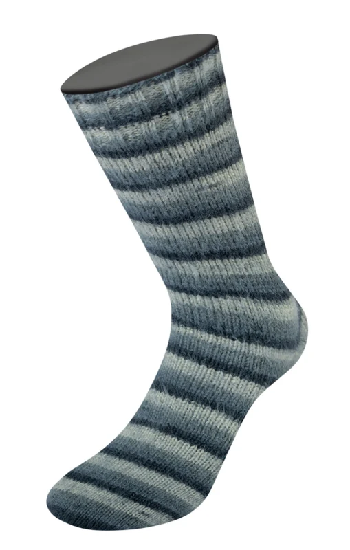 Lana Grossa Cosy Socks Soft Stripes 104 Anthracite/gris foncé/gris souris/gris clair