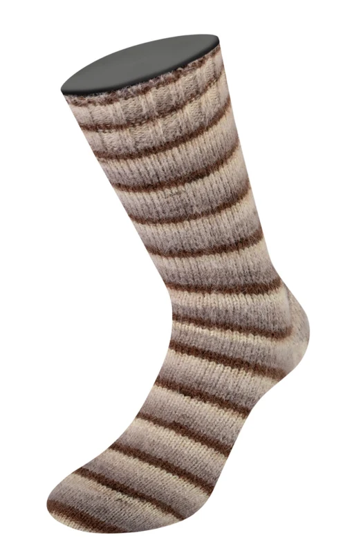 Lana Grossa Cosy Socks Soft Stripes 103 Moka/gris brun/beige/crème