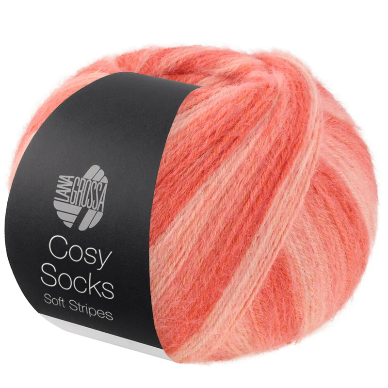 Lana Grossa Cosy Socks Soft Stripes 113 Saumon/rouge saumon/corail