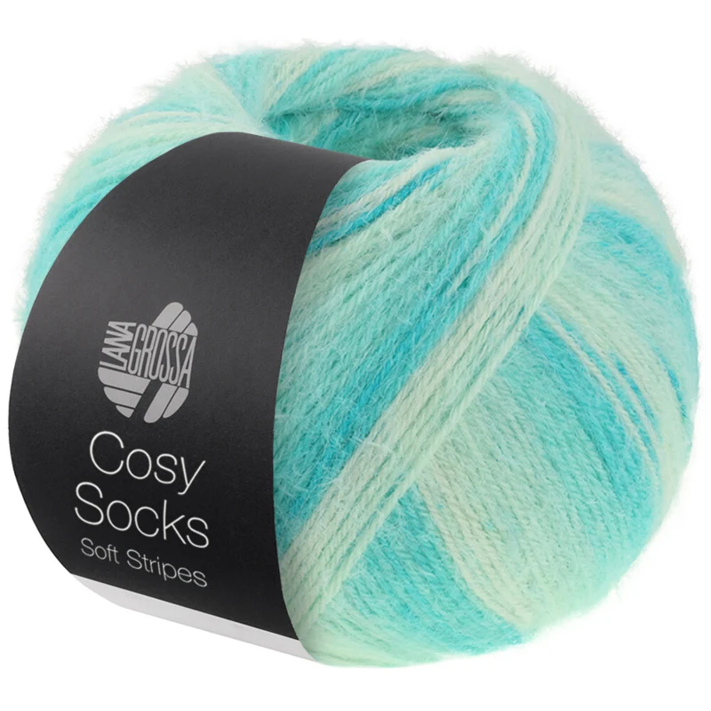 Lana Grossa Cosy Socks Soft Stripes 102 Jade/vert clair/vert blanc/blanc cassé